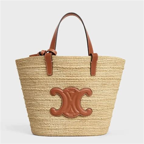 Women's Teen supple panier in raffia and calfskin 